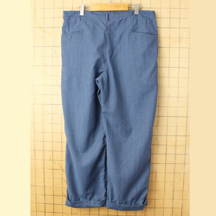 70s 80s USA ストライプ ウール ワイド パンツ スラックス ネイビー 