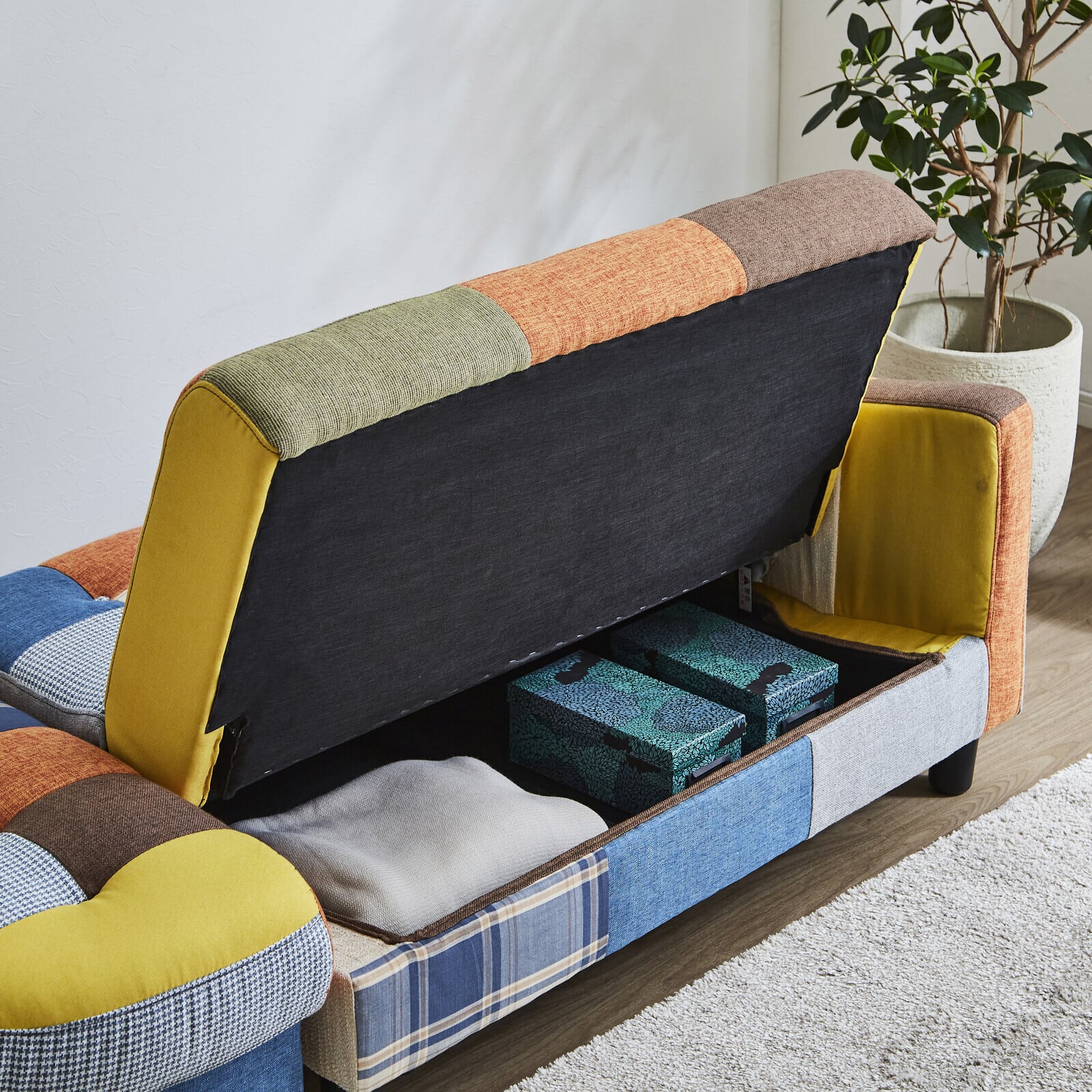 北欧モダン パッチワークデザインソファ オットマン付き