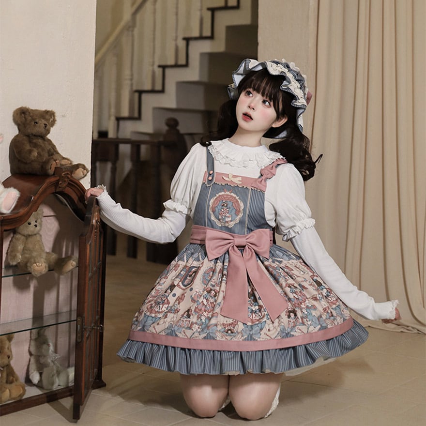 甘ロリ JSK レトロプリント×ウエストリボン アリス風｜WithU