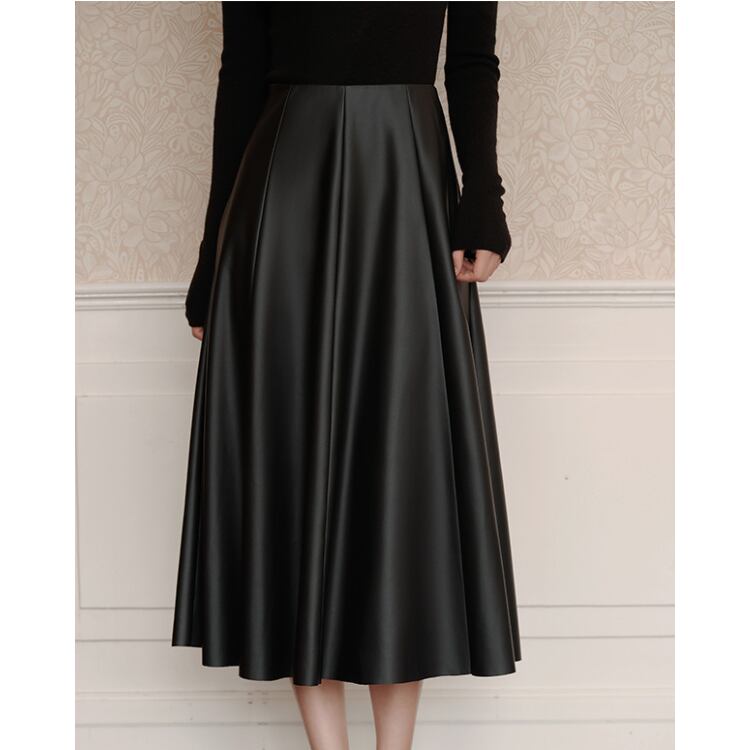 フレア ミモレ丈 フェイクレザー スカート YH9782