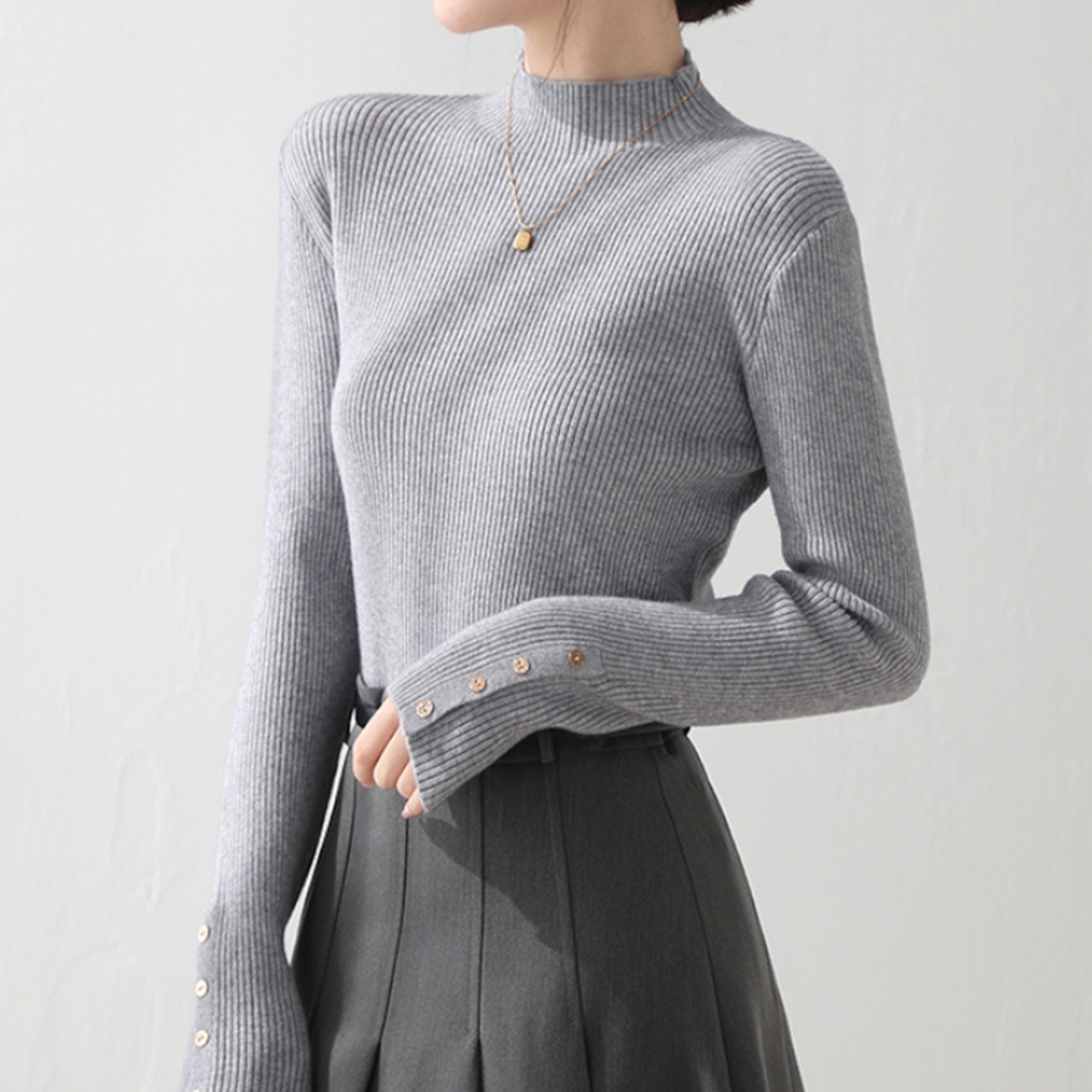 ハーフハイネックボトミングニットトップ 5color A01068