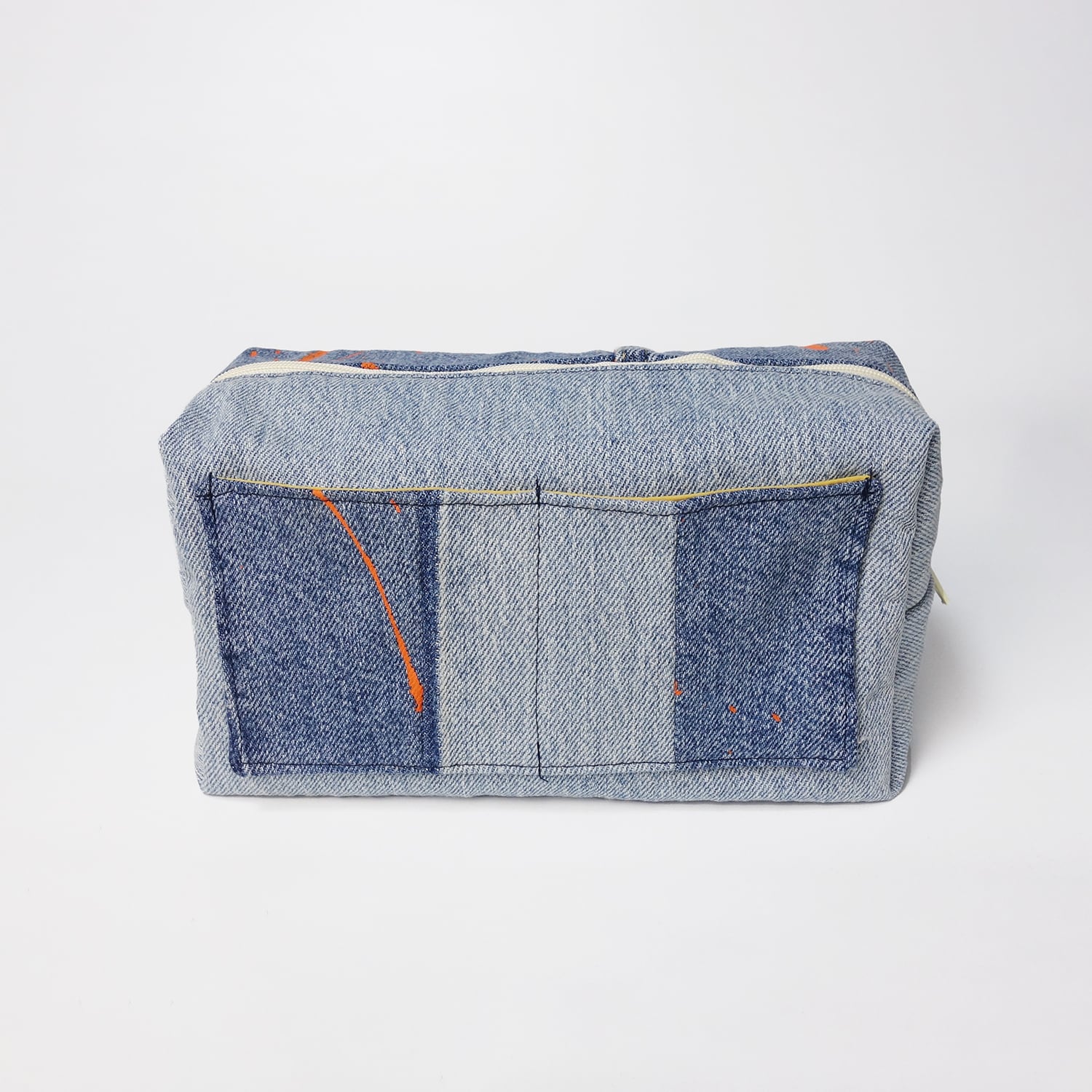 ハンドメイド デニムポーチ リサイクル素材使用 大容量 旅行やコスメ用