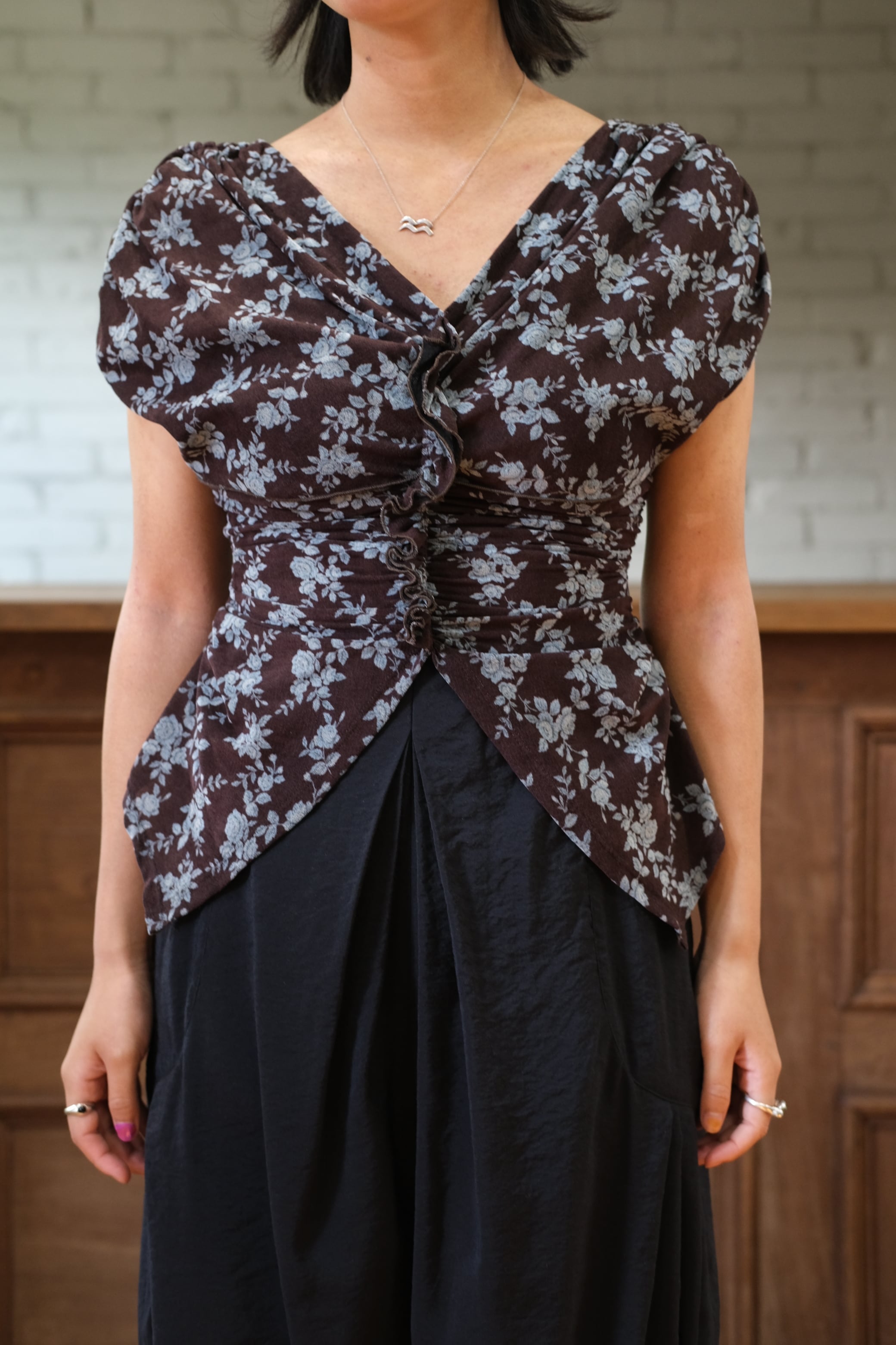 FETICO】ROSE VELVET TULLE SHIRRING TOP | loop