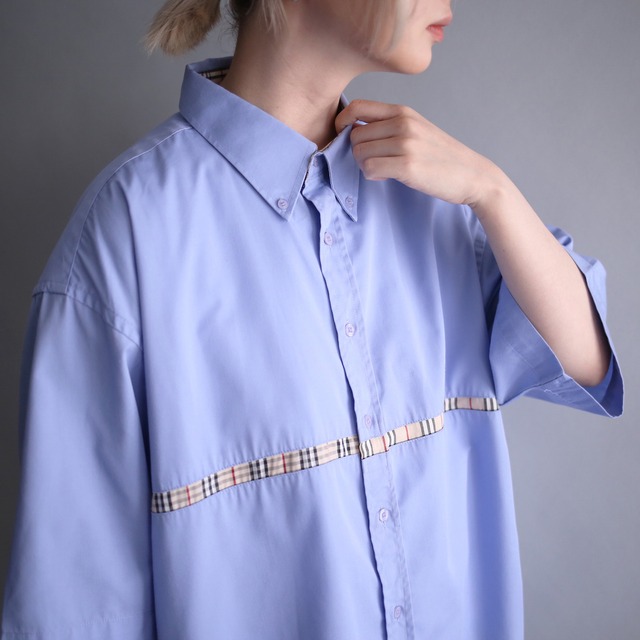 "BURBERRY" check line design good coloring big h/s shirt