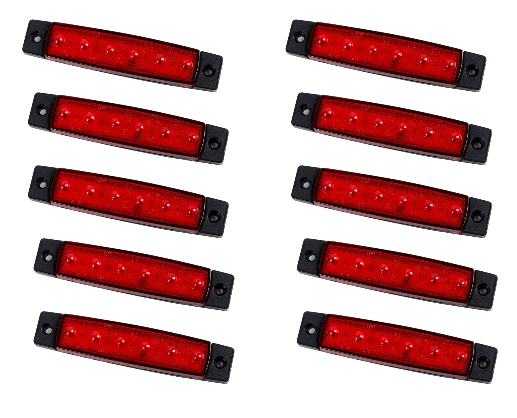 24V車用 LED サイドマーカー ランプ 6連 汎用 10個セット トラック デコトラ 電飾 車幅灯 路肩灯 車高灯 角マーカー (レッド発光)