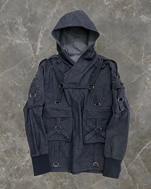 bondage pocket design side slit over size hoodie