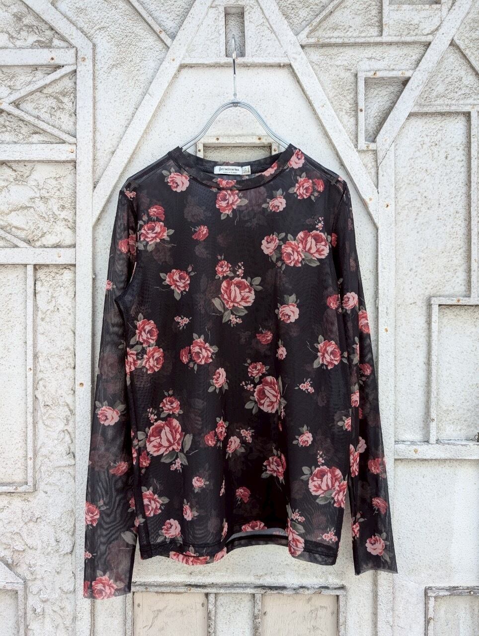 "FLOWER DESIGN"sheer tops L/L