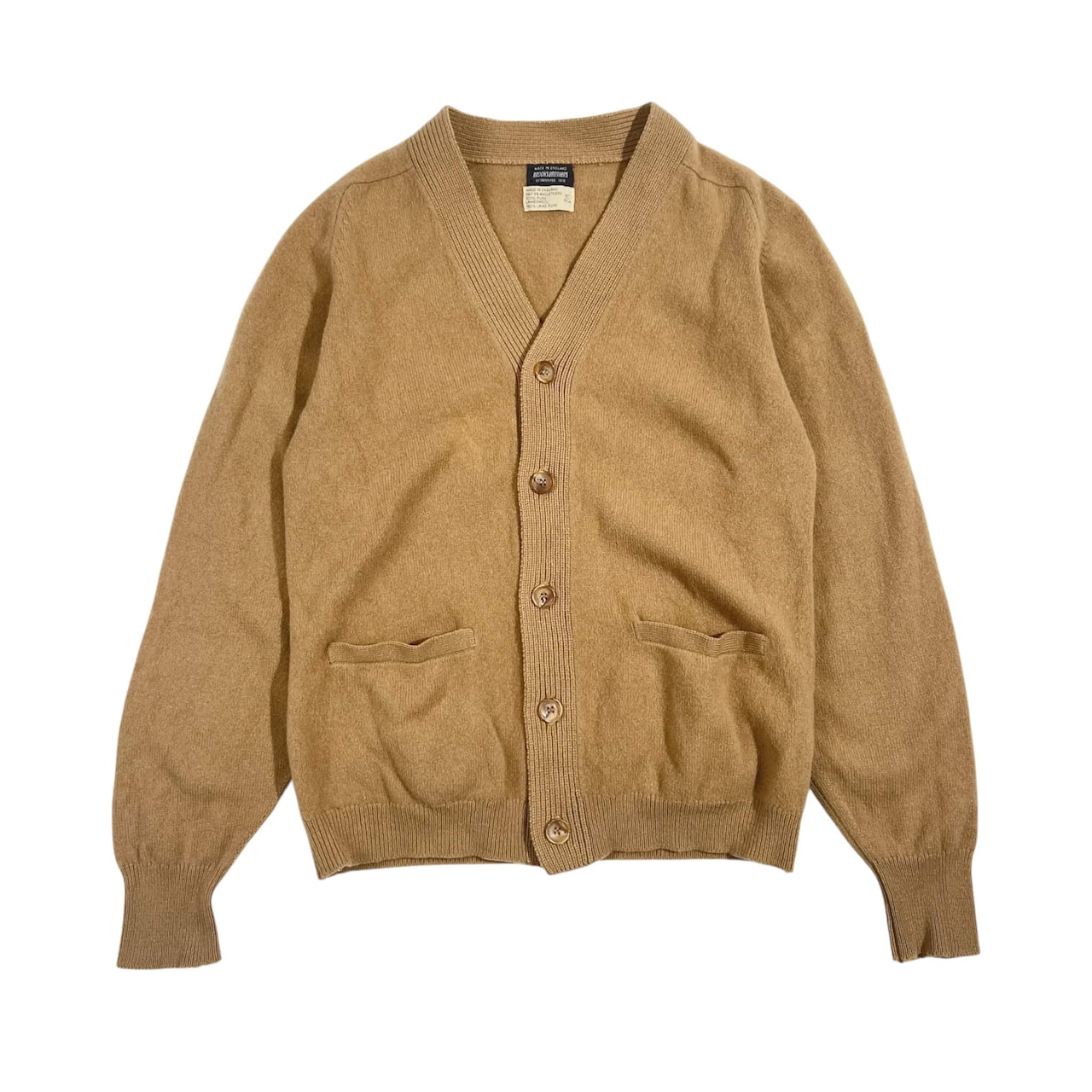 70s 80s イングランド製 BROOKS BROTHERS ブルックスブラザーズ ウール ニット カーディガン 38"97cm /ベージュ系 メンズ ビンテージ