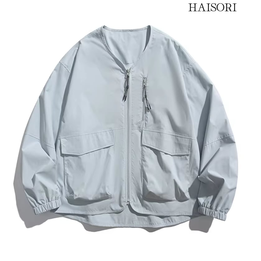 ノーカラー・マルチポケット・ジップアップジャケット