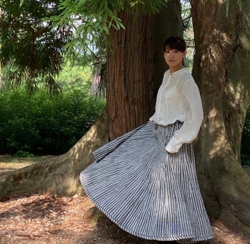 BLOCKSPRINTS スカート ブロックプリントフルサークルスカート Stripe Blck Line | yggd