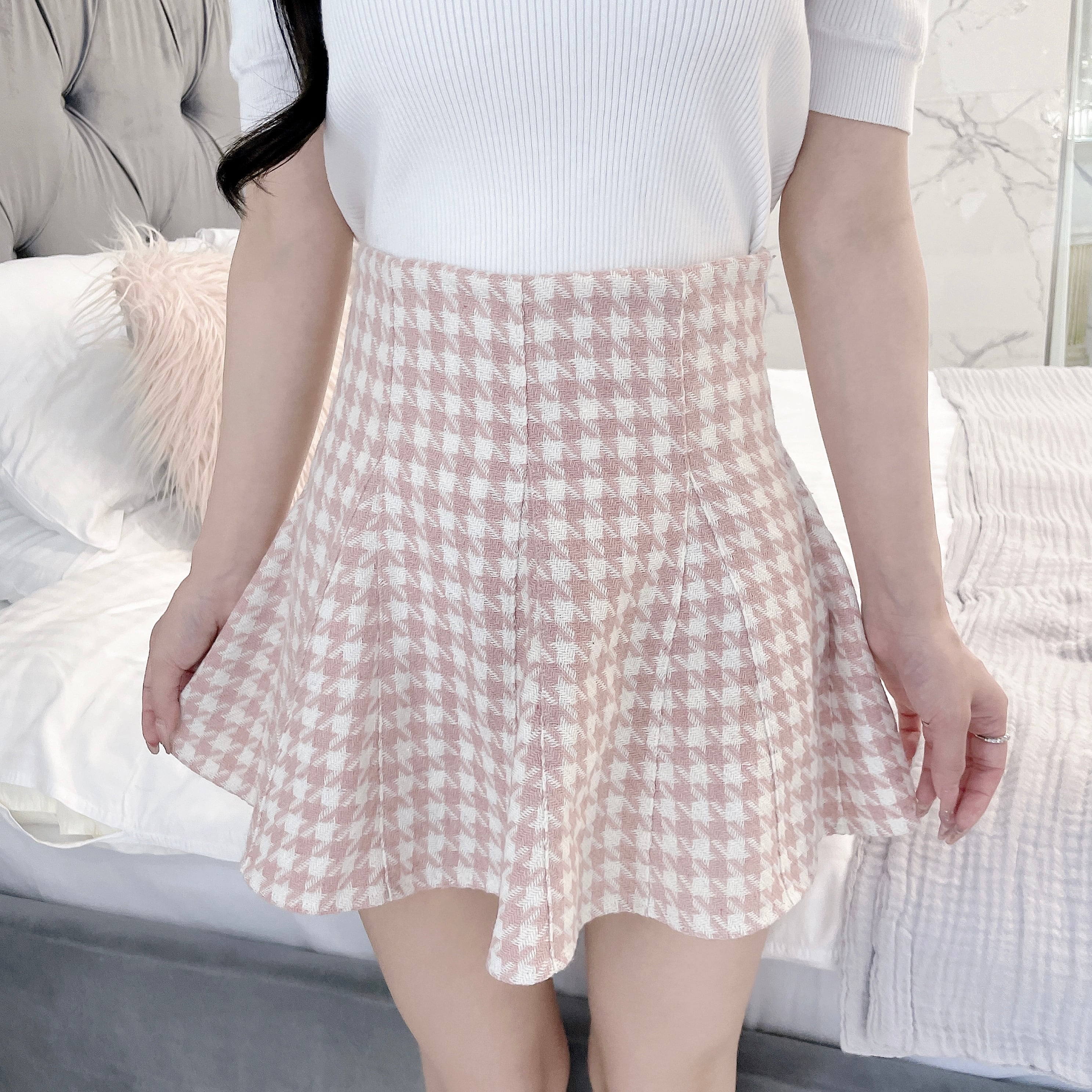 Lumignon original ♥ houndstooth high waist skirt【ピンク】 | selectshop Lumignon  powered by BASE