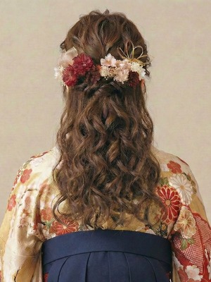 【シフォンフラワー髪飾髪飾り　ワインレッド】　成人式　卒業式　結婚式　k-0093