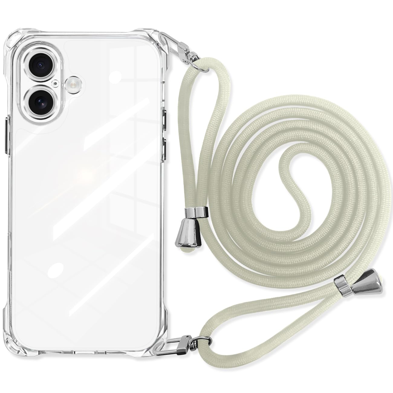danliangqifei iPhone 17 用の ケース クリア 肩掛け斜めかけ 首掛け縄掛け アイフォン 17 スマホケース カバー ショルダー 透明 バンパーカバー 耐衝撃 ワイヤレス充電対応 斜めがけ 縄掛け 長さ調整可能 薄型 落下防止 縦/横 紛失防止 可愛い(ホワイト)