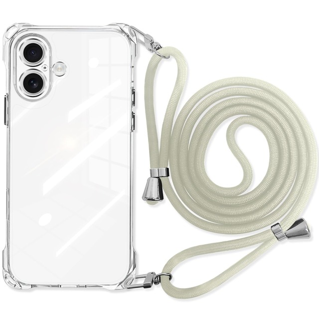 danliangqifei iPhone 17 用の ケース クリア 肩掛け斜めかけ 首掛け縄掛け アイフォン 17 スマホケース カバー ショルダー 透明 バンパーカバー 耐衝撃 ワイヤレス充電対応 斜めがけ 縄掛け 長さ調整可能 薄型 落下防止 縦/横 紛失防止 可愛い(ホワイト)