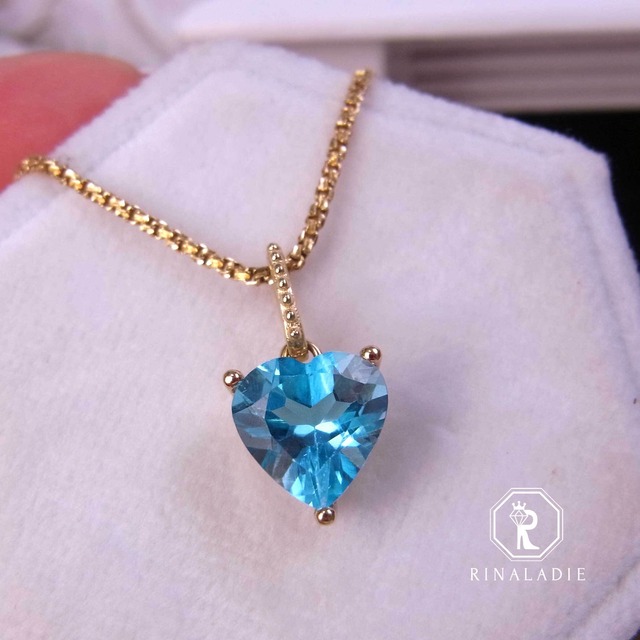 大特価K18YG華奢シリーズ天然ブルートパーズハートカットのミル打ち恋するTOP