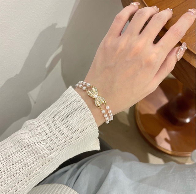 パールリボンブレスレット