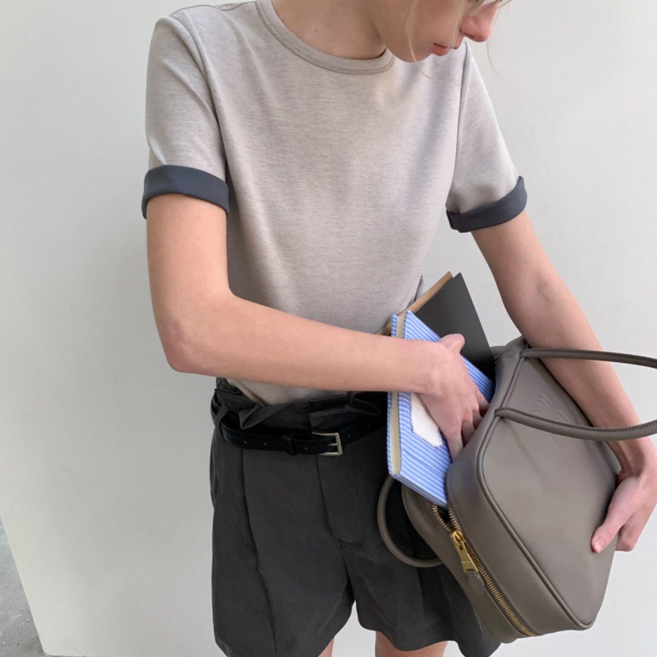 Chiné Roll Sleeve Tee F0589