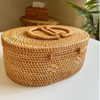 ラタン バスケット 手編み 収納ボックス 蓋付き かご 天然素材 ナチュラル インテリア 小物入れ 整理整頓 編みかご 収納かご アジアン雑貨 ボヘミアン 持ち手付き
