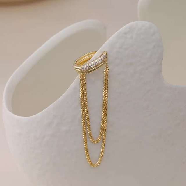 ラインストーンリング＆2連チェーンイヤーカフ　　0496