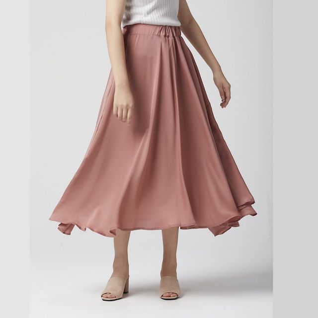 WOMEN スカート ロングスカート フレアスカート サテン くすみピンク