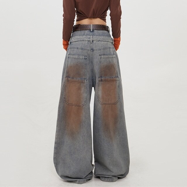 【即納】gradient dyed double waist denim　グラデーションダイダブルウエストデニム　J0944　S