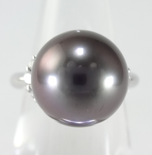 【SOLD OUT】三越ジュエリー　11.5㎜珠　黒蝶真珠　ダイヤモンドリング　Pt1000　～【Japanese luxury store `MITSUKOSHI` jewelry】11.5 ㎜ Black Pearl Diamond Ring Pt1000～