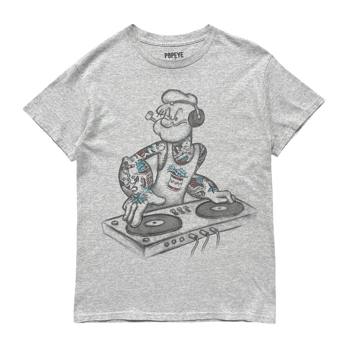 USA 古着 POPEYE ポパイ DJ レコード クルーネック Tシャツ プリント