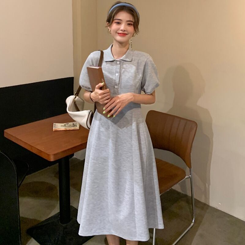グレーシャツ ドレス サマーウェスト薄手スリーブロングスカート 夏物 YY-ファッション34416519653
