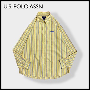 【U.S. POLO ASSN】ストライプシャツ 長袖シャツ カジュアルシャツ コットン イエロー マルチカラー 柄シャツ L ユーエスポロアッスン 春物 US古着