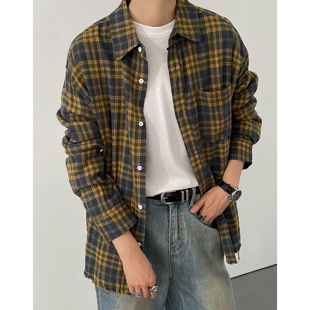 oversized check shirt long sleeve button down mr0623