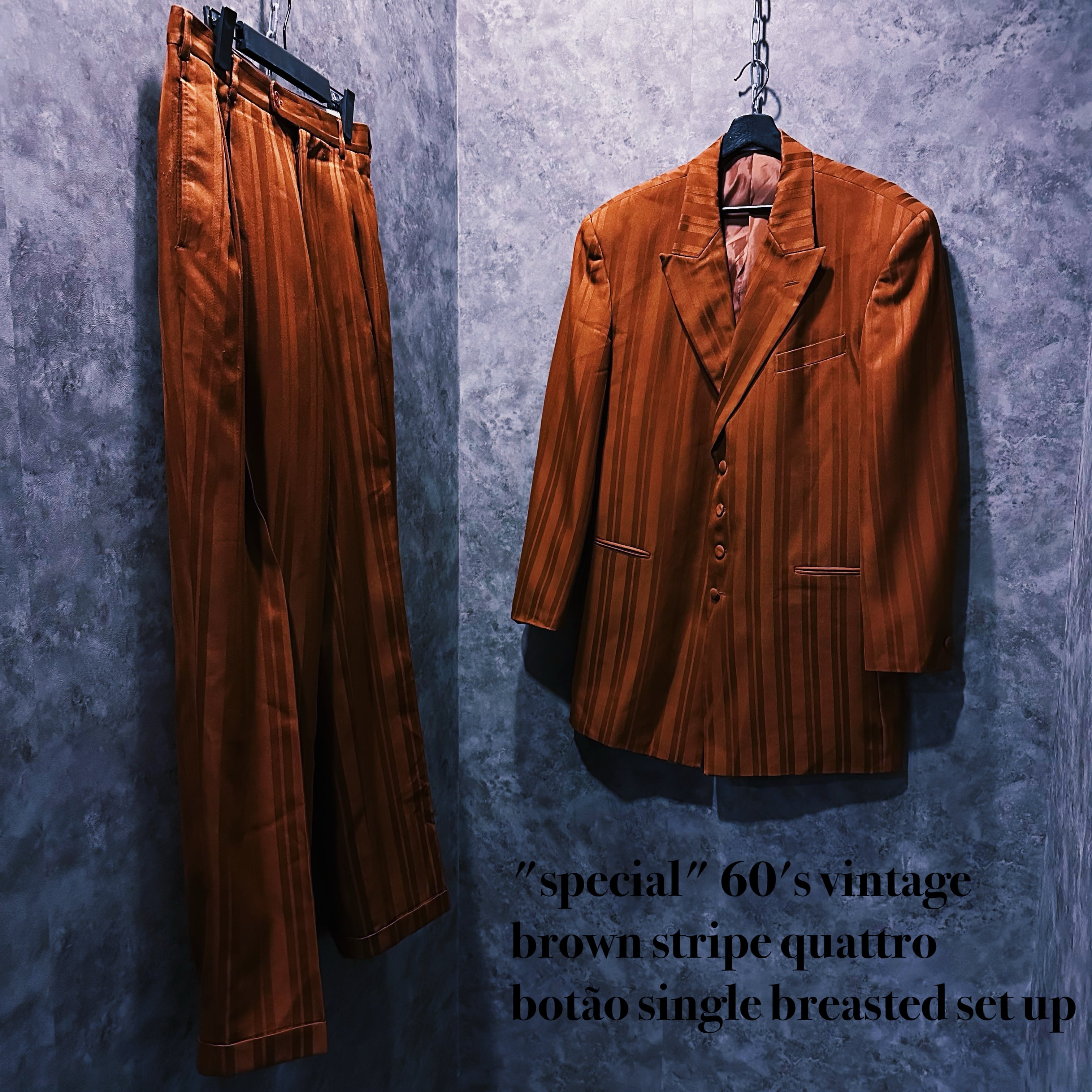【doppio】"special" 60's vintage brown stripe quattro botão single breasted set up