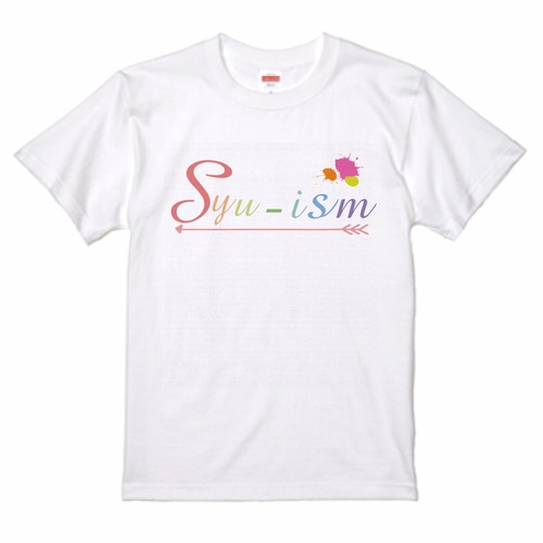 レインボーカラーSyu-ismロゴ入りTシャツ　ホワイト