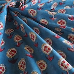 ブロックプリント生地【50cm単位】インド綿 小花柄 ブルー×赤ー×ベージュ #56425-BL2