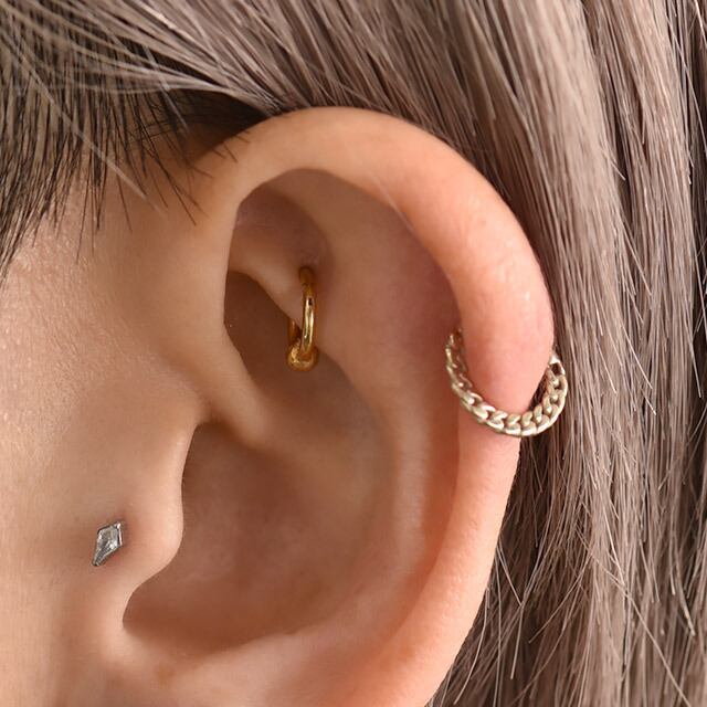ワンタッチピアス 16g ゴールド 喜平チェーン リングピアス クリッカー