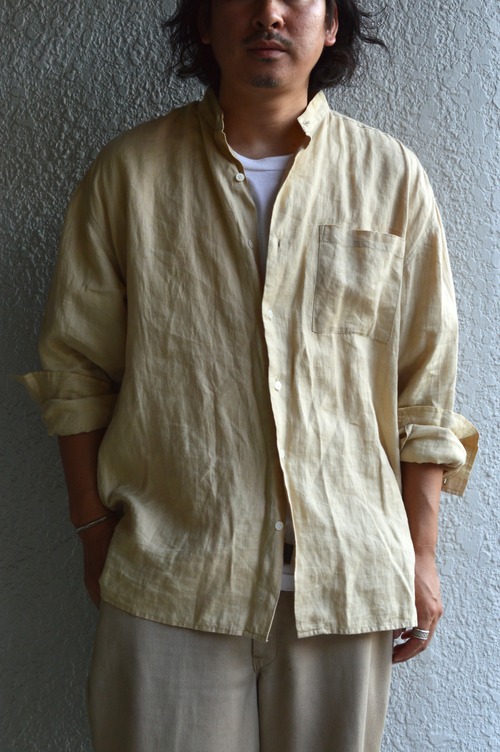 ROBERT STOCK 90's From USA Linen No Collar Shirt Made in Mongolia Designers by RL CHAPS ロバートストック 90s リネンシャツ モンゴル製