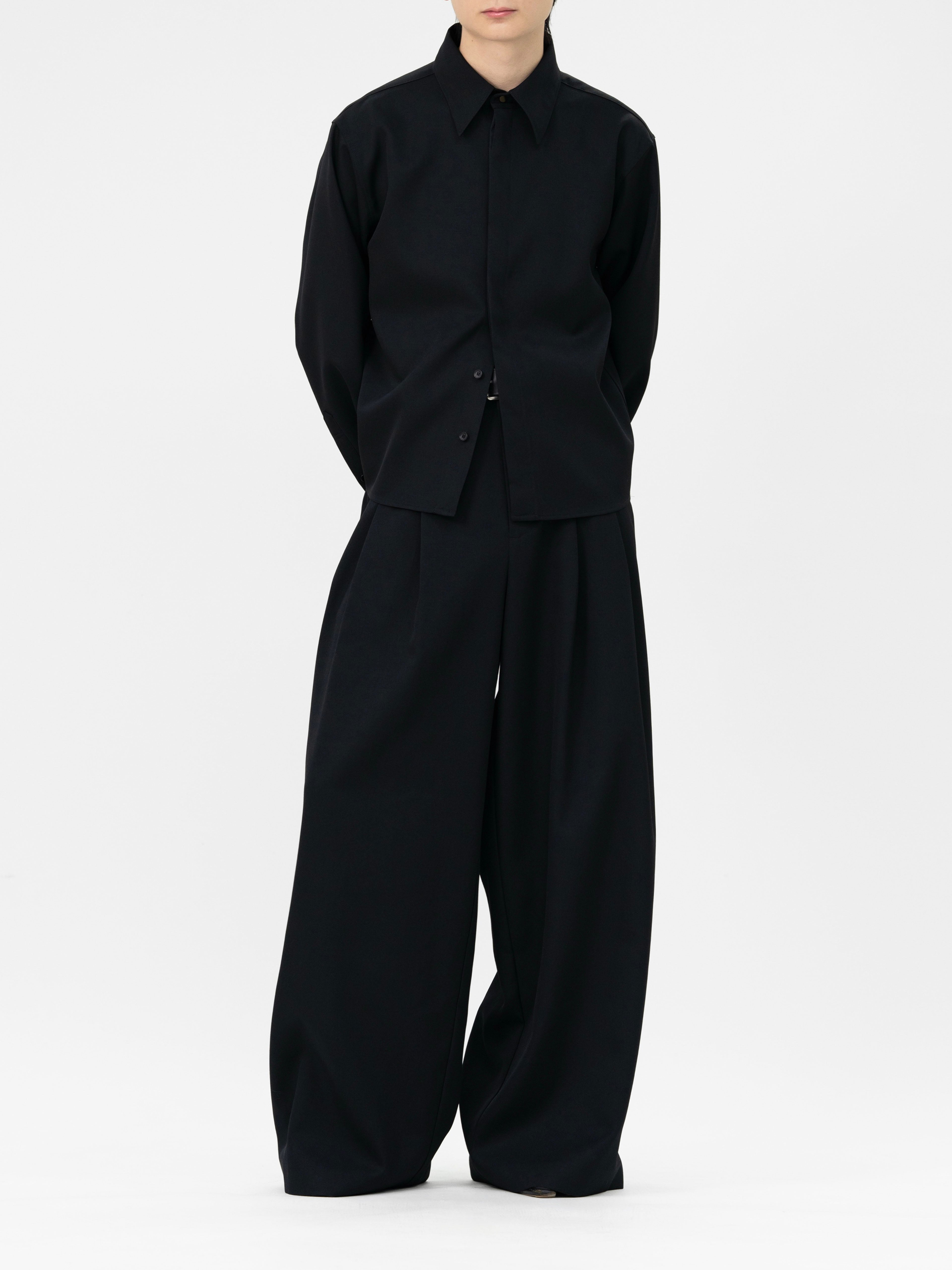 HEAVY WOOL GABARDINE SHORT SHIRT JACKET【BLACK】 | lapiis