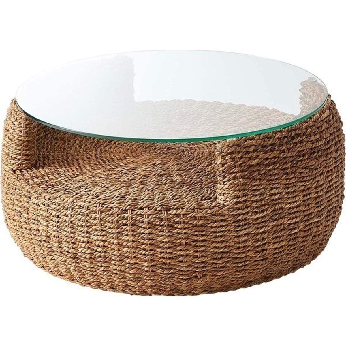 ローテーブル NRS-550 センターテーブル ガラステーブル 丸型 丸い 円形 収納棚 おしゃれ アバカ 強化ガラス 天然素材 リゾート ラウンジ アジアン ナチュラル かわいい リビング ショップ 店舗 カフェ