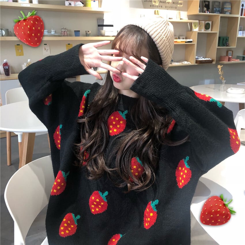 いちご ニット かわいい トップス 3カラー ゆめかわ 病みかわ 原宿