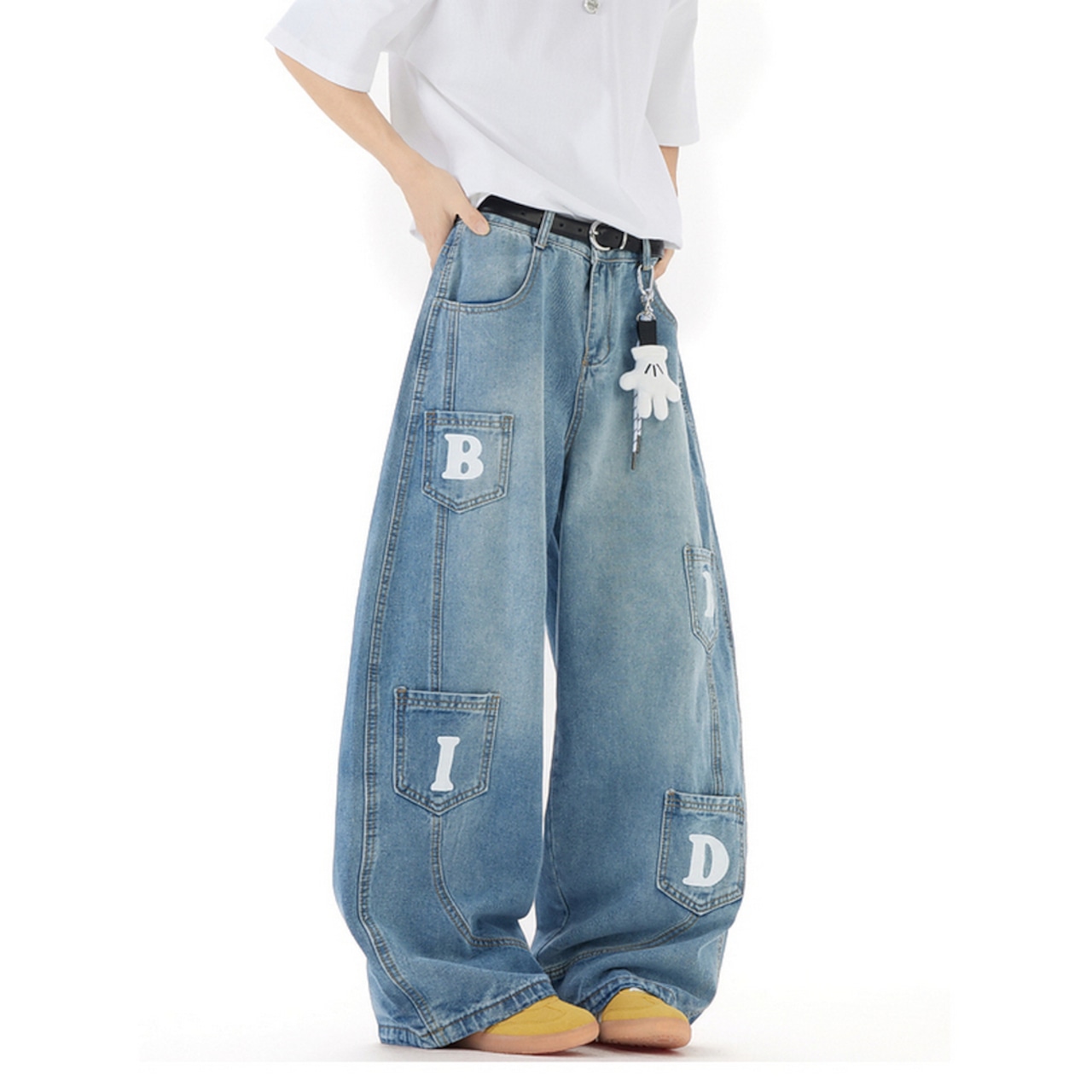 ストリート キーホルダー付きデニムパンツ P328