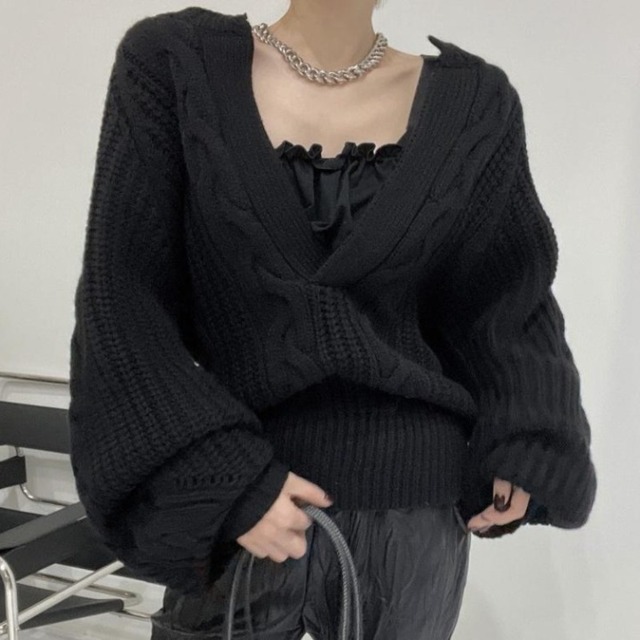 Puff sleeve cable design knit  3 colors　V2645