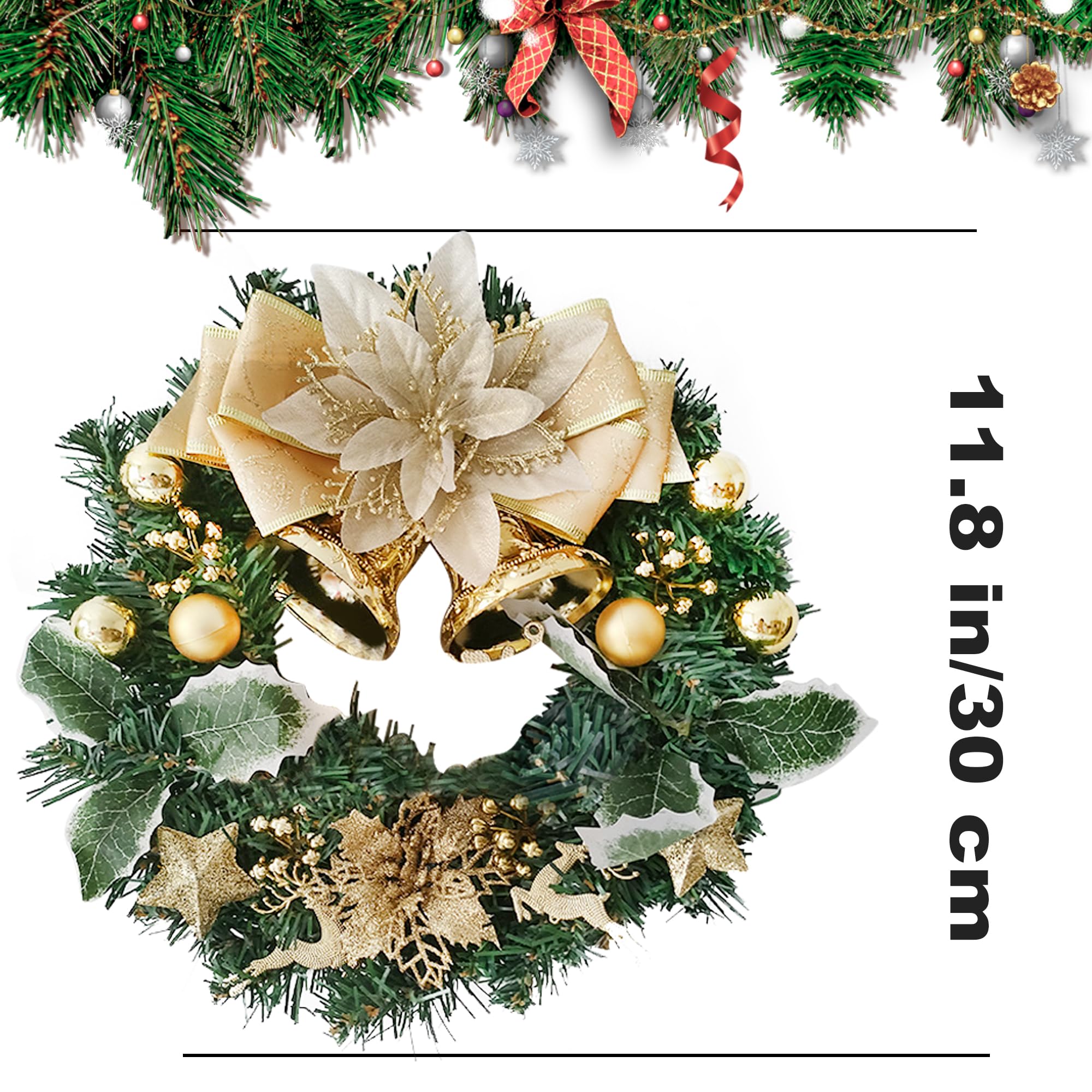 Bacucine クリスマスリース クリスマス 飾り 直径30cm 壁掛け リース