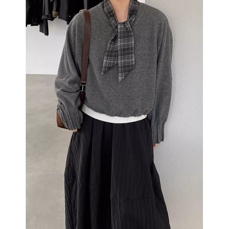 チェック柄ボウタイ付きショート丈プルオーバー 202244