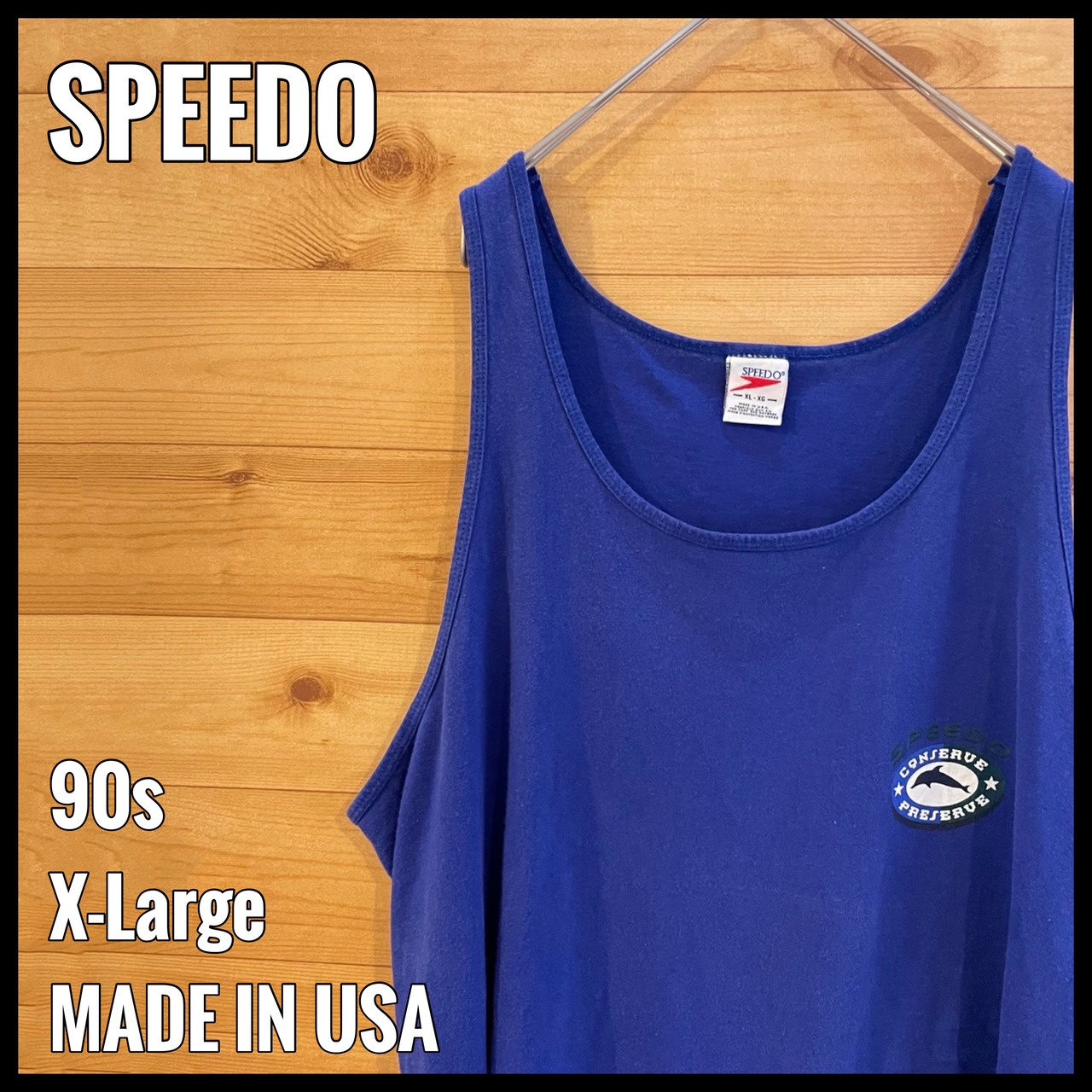 【SPEEDO】90s USA製 タンクトップ ノースリーブ XL ワンポイント バックプリント ビンテージ US古着