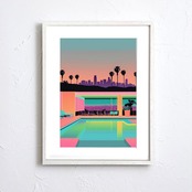 LA Down Town Sun Set｜夕焼けに染まるロサンゼルスの風景アートポスター｜レトロ感が魅力のインテリアに映える一枚｜A3ポスター