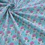 ブロックプリント生地【50cm単位】インド綿  小花柄 水色×パープル×グリーン #77386-BL2