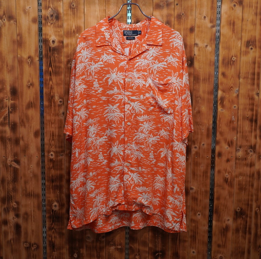 ralphlauren caldwell レーヨン 開襟シャツ XL/ラルフローレン オレンジ オープンカラーシャツ アロハシャツ