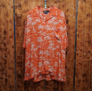 ralphlauren caldwell レーヨン 開襟シャツ XL/ラルフローレン オレンジ オープンカラーシャツ アロハシャツ