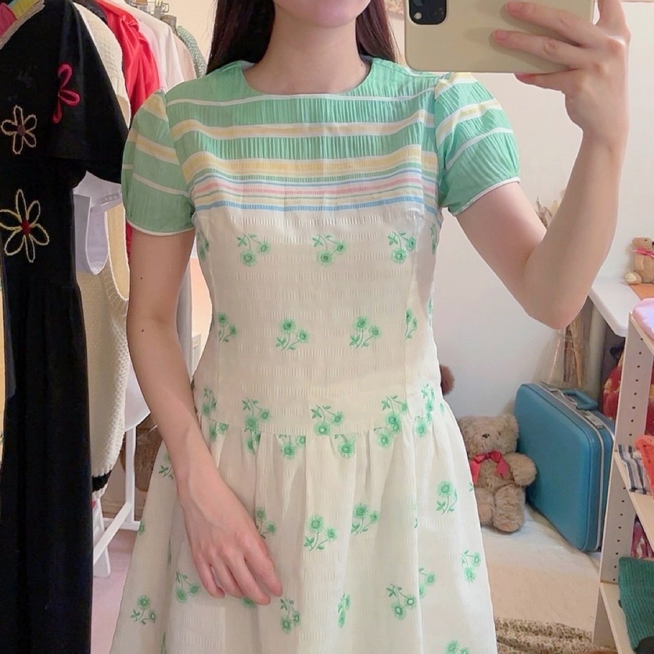 green flower mini one-piece