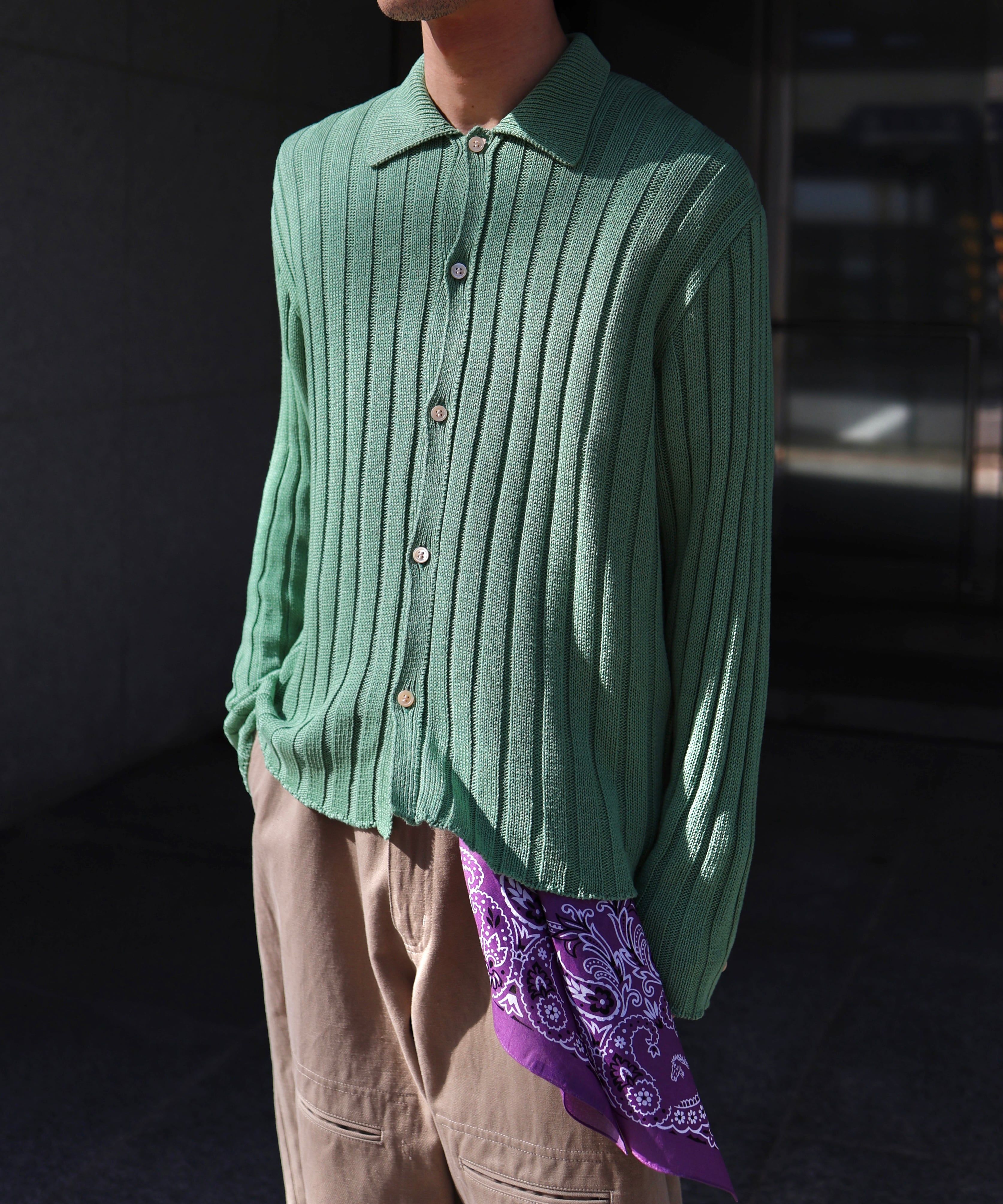 MATSUFUJI / M261-0501 / WIDE RIB KNIT SHIRT (GREEN) | AfterSchool