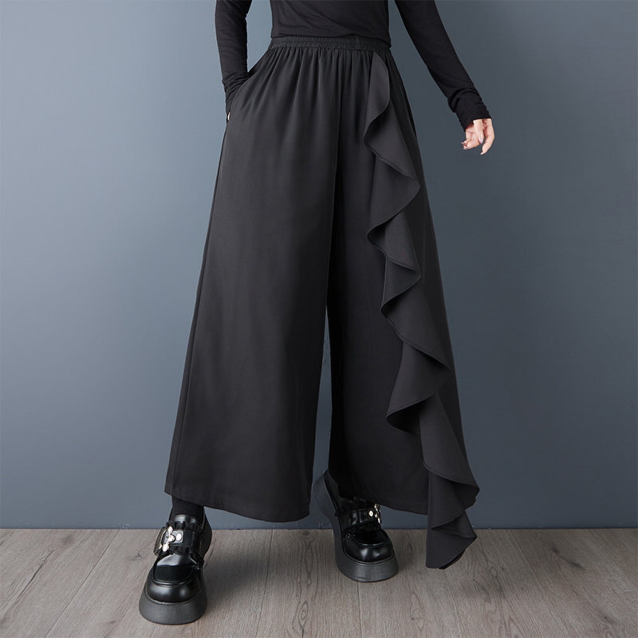 アシンメトリー フリル モードパンツ  00297